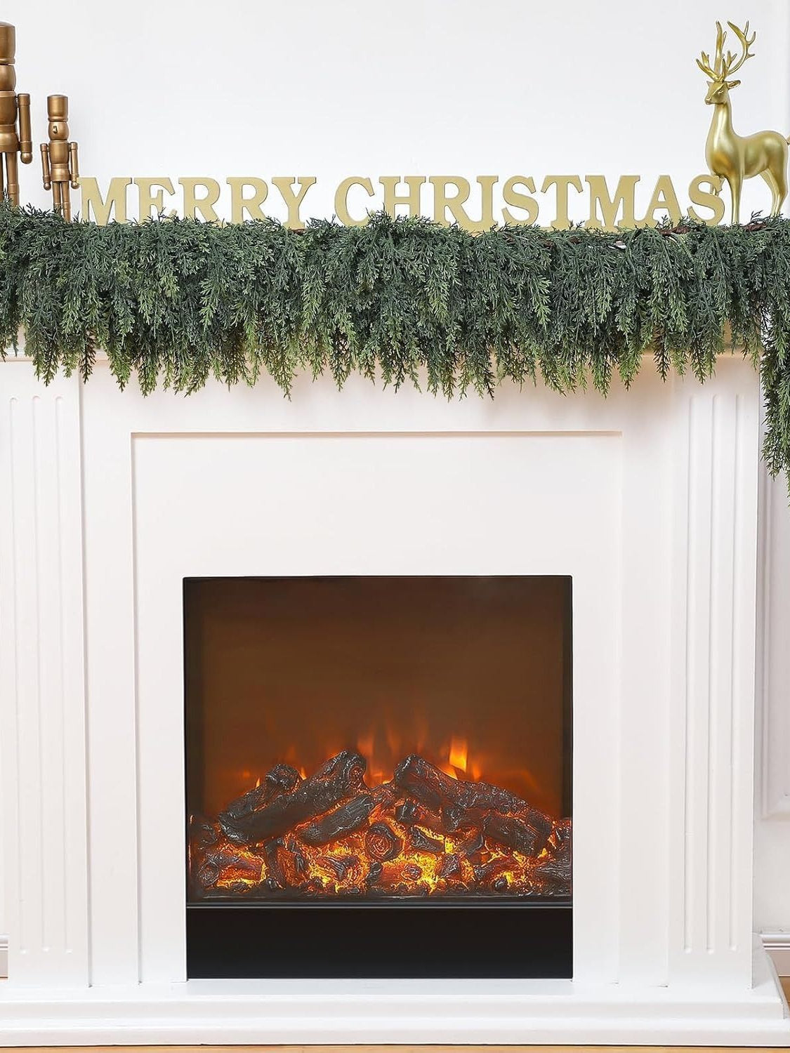 The Christmas atmosphere is densely decorated with Christmas vines
