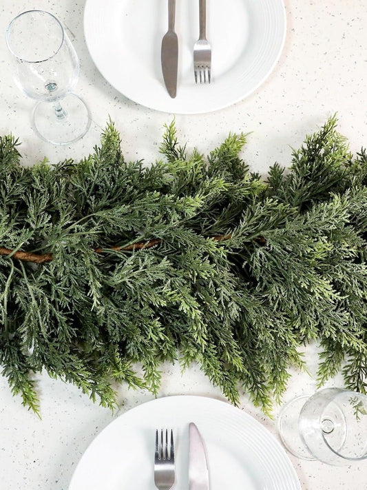 The Christmas atmosphere is densely decorated with Christmas vines
