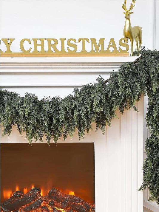 The Christmas atmosphere is densely decorated with Christmas vines