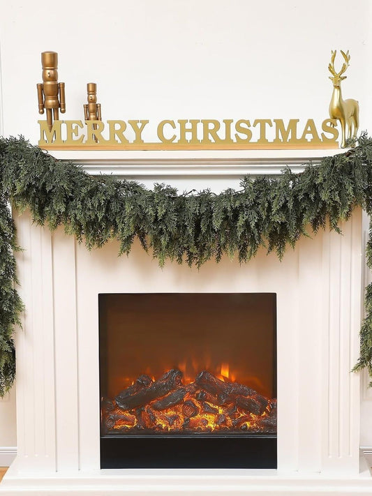 The Christmas atmosphere is densely decorated with Christmas vines