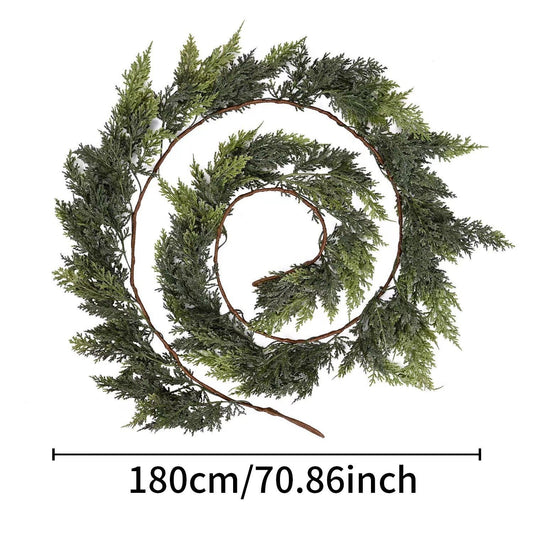 The Christmas atmosphere is densely decorated with Christmas vines