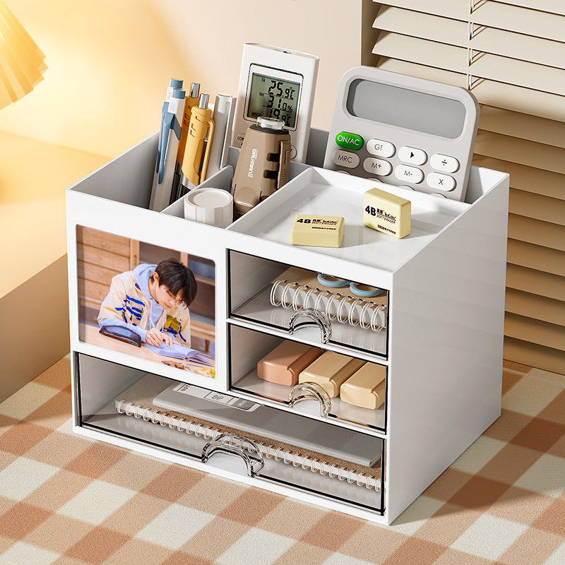 The desktop drawer of the storage box is transparent.
