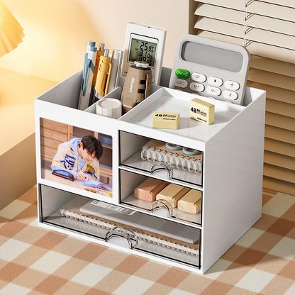 The desktop drawer of the storage box is transparent.