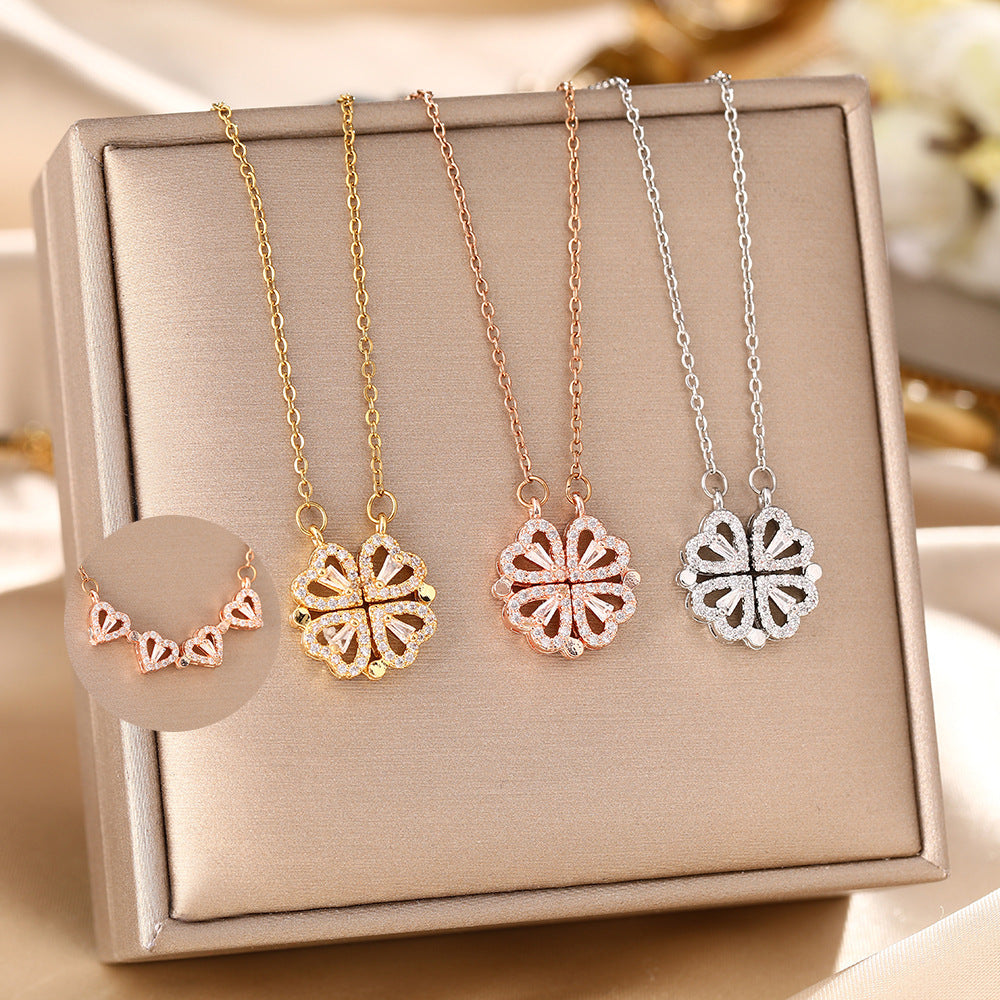 The four-leaf clover can open the pendant necklace.