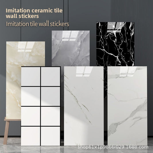 The imitation tiles are pasted with marble wall skirts