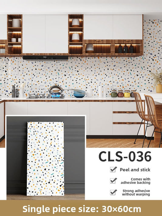 The imitation tiles are pasted with marble wall skirts