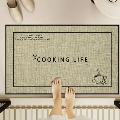 The linen floor mat in wabi-sabi style is anti-slip and wear-resistant