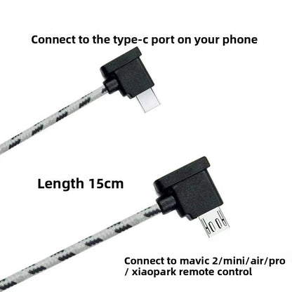 The mobile phone is connected to the data cable