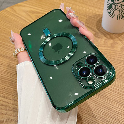 The phone case is magnetically electroplated and transparent