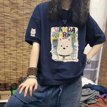 The pure cotton women's T-shirt is loose and slimming