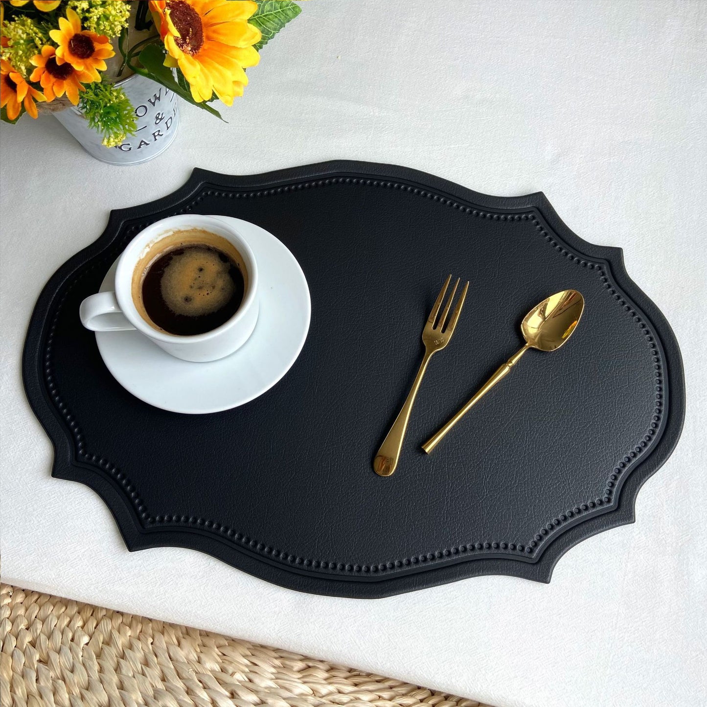 The retro faux leather placemats are waterproof