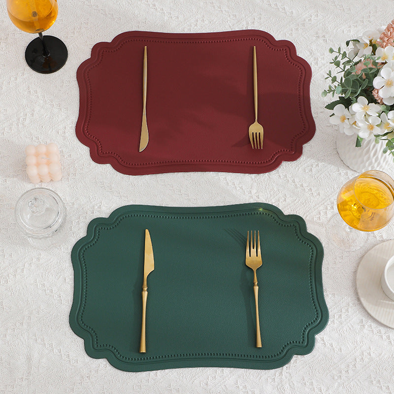 The retro faux leather placemats are waterproof