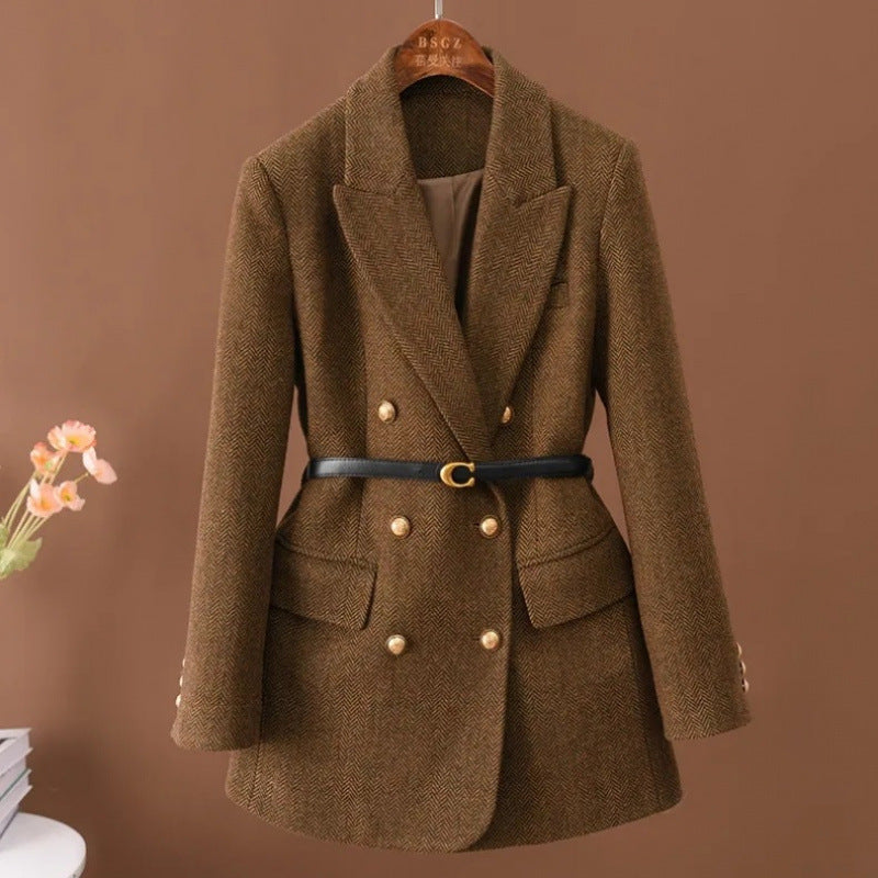 The suit jacket is made of wool