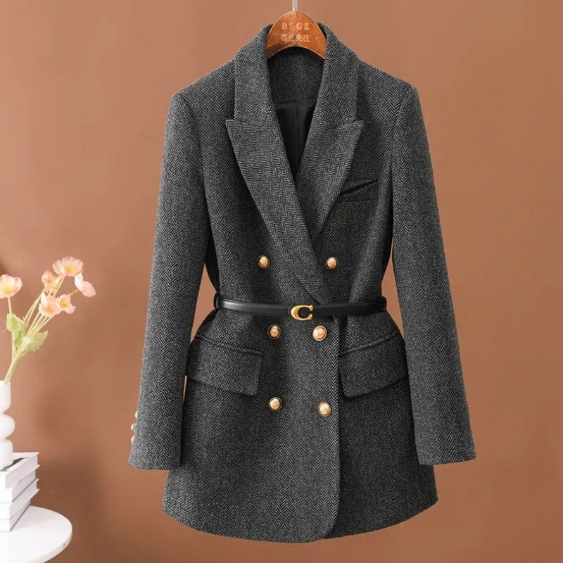 The suit jacket is made of wool