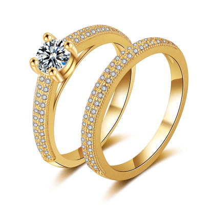 The wedding rings are gold-plated with micro-inlays