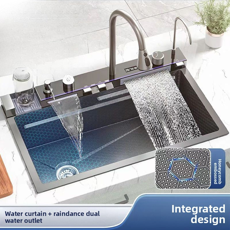Thick 6mm Digital Display Stainless Steel Kitchen Sink with Pull Faucet