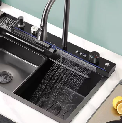 Thick 6mm Digital Display Stainless Steel Kitchen Sink with Pull Faucet