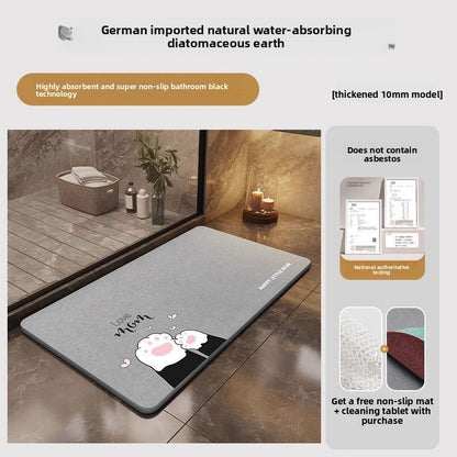 Thick Absorbent Diatomite Bathroom Floor Mat, Quick Dry Anti-Slip