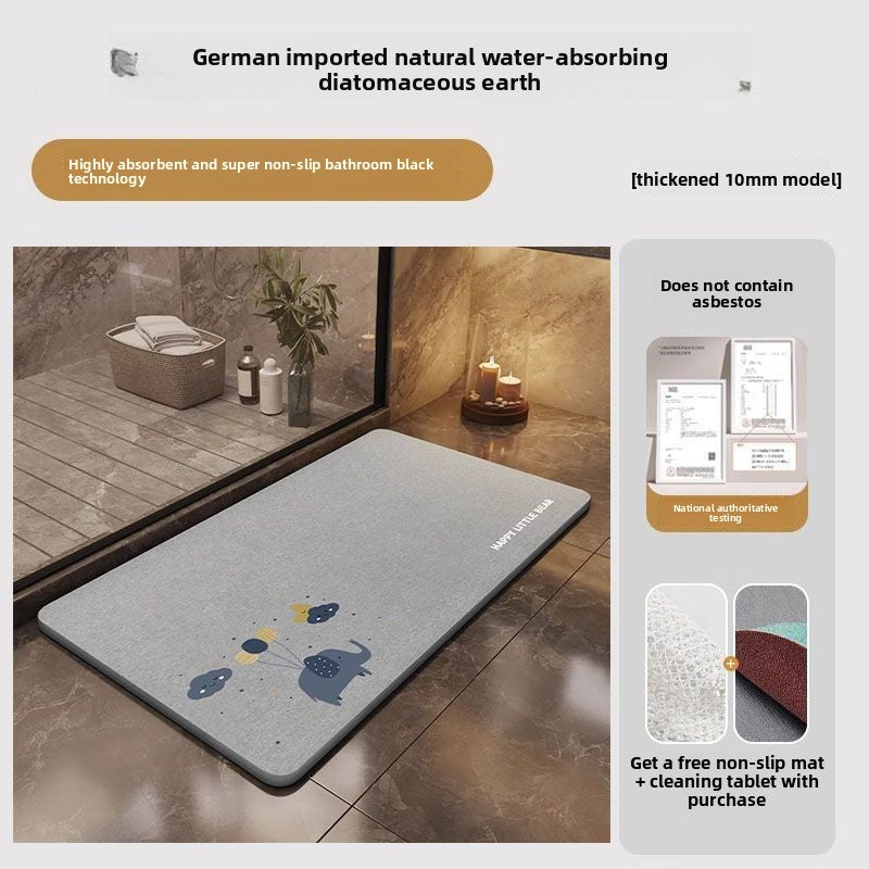 Thick Absorbent Diatomite Bathroom Floor Mat, Quick Dry Anti-Slip