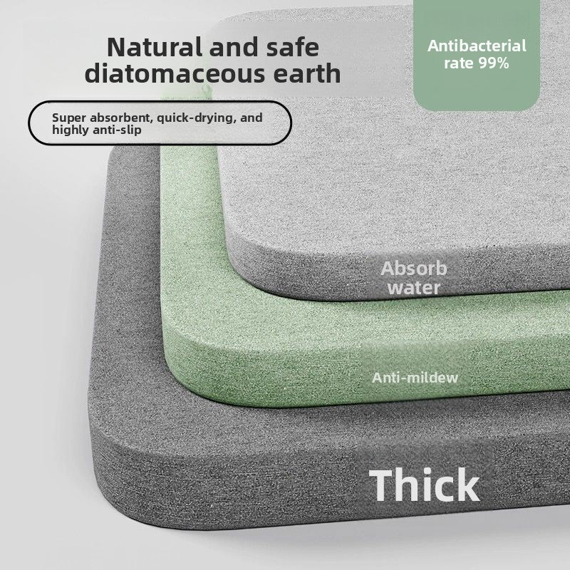 Thick Absorbent Diatomite Bathroom Floor Mat, Quick Dry Anti-Slip