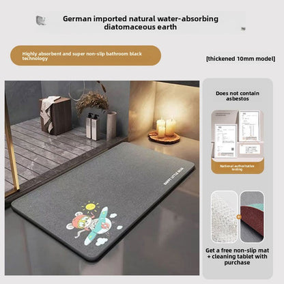 Thick Absorbent Diatomite Bathroom Floor Mat, Quick Dry Anti-Slip