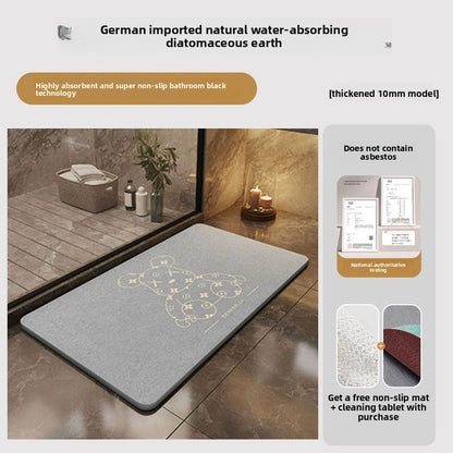 Thick Absorbent Diatomite Bathroom Floor Mat, Quick Dry Anti-Slip