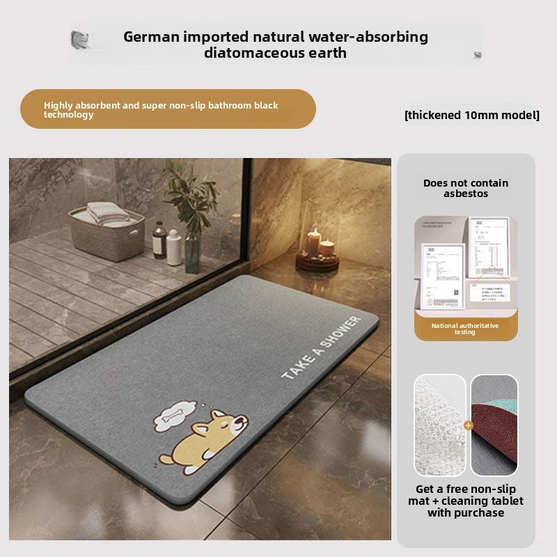 Thick Absorbent Diatomite Bathroom Floor Mat, Quick Dry Anti-Slip