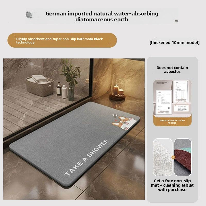 Thick Absorbent Diatomite Bathroom Floor Mat, Quick Dry Anti-Slip