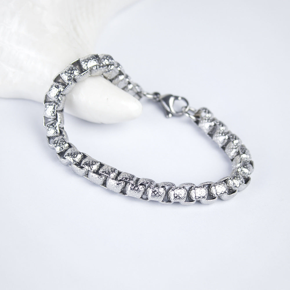Thick Chain Square Pearl Titanium Steel Bracelet