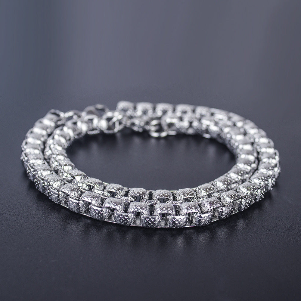 Thick Chain Square Pearl Titanium Steel Bracelet