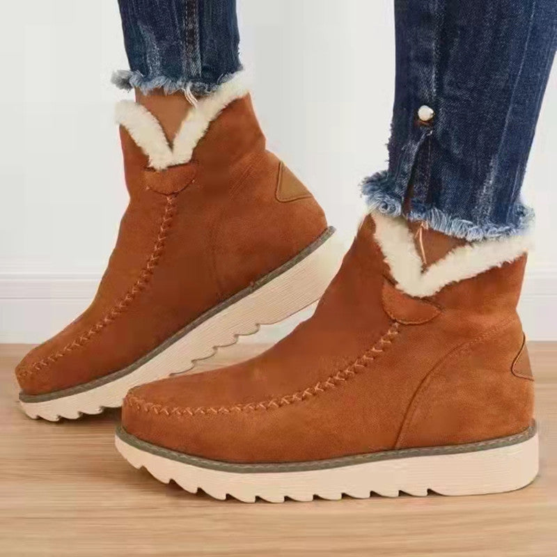 Thick-fabric snow boots with fur lining
