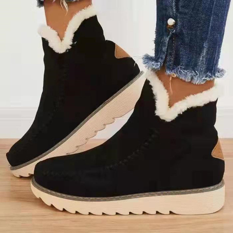 Thick-fabric snow boots with fur lining