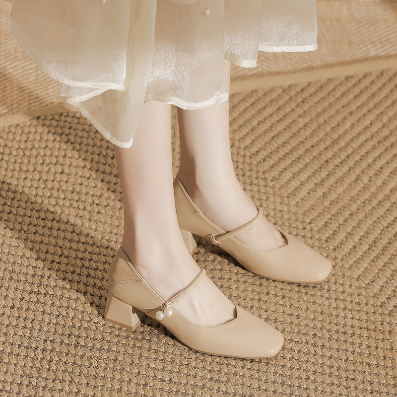 Thick Heel Square Toe Shoes