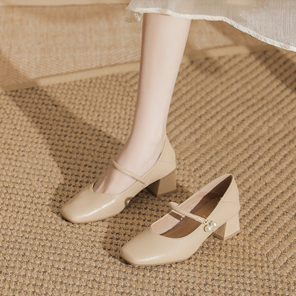 Thick Heel Square Toe Shoes