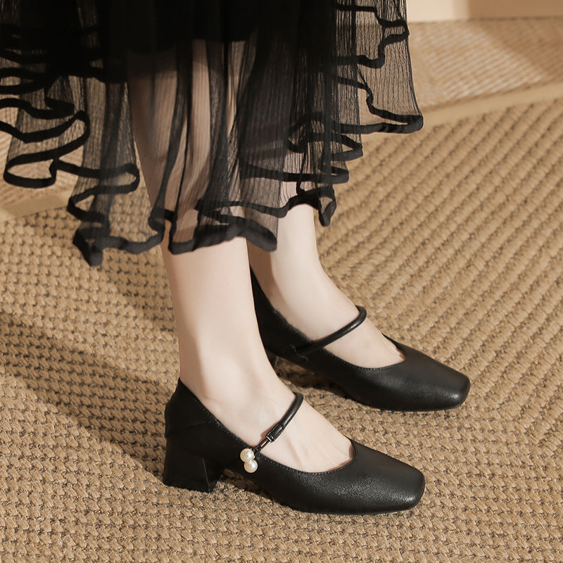 Thick Heel Square Toe Shoes