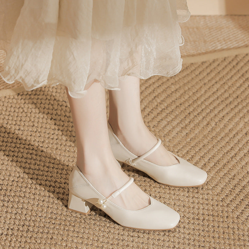 Thick Heel Square Toe Shoes