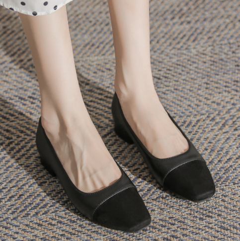 Thick Heel Square Toe Women Casual Flat Shoes