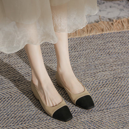 Thick Heel Square Toe Women Casual Flat Shoes