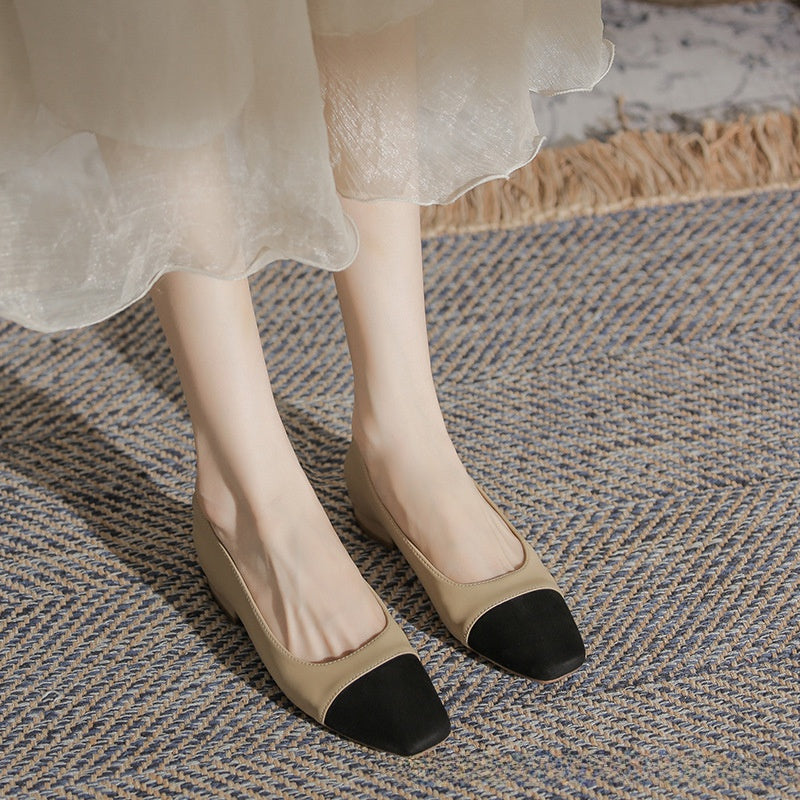 Thick Heel Square Toe Women Casual Flat Shoes