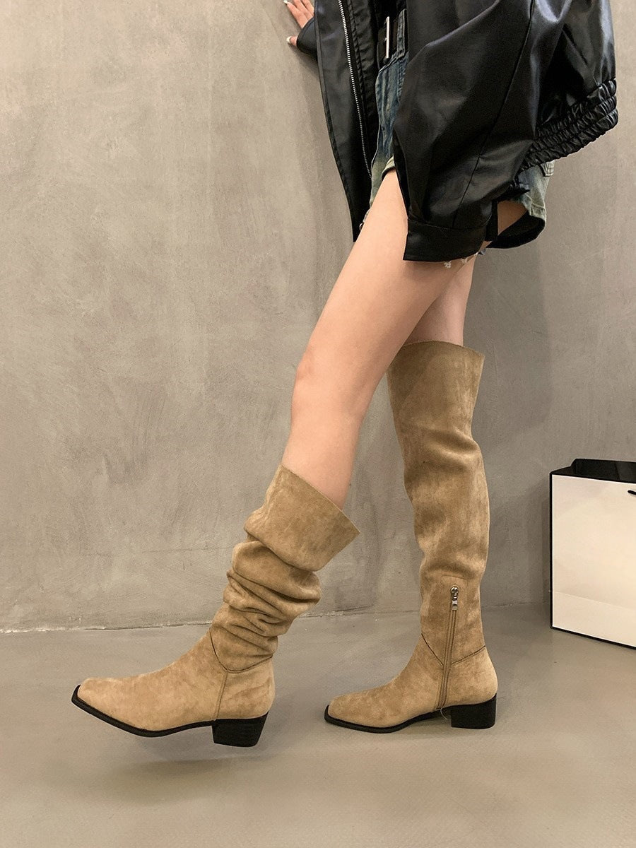 Thick Heel Western Denim Retro Over-the-Knee Boots