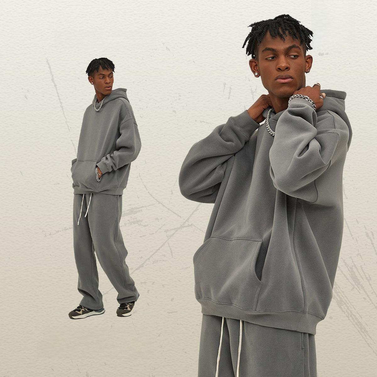 Thick-lined hooded sweatshirt