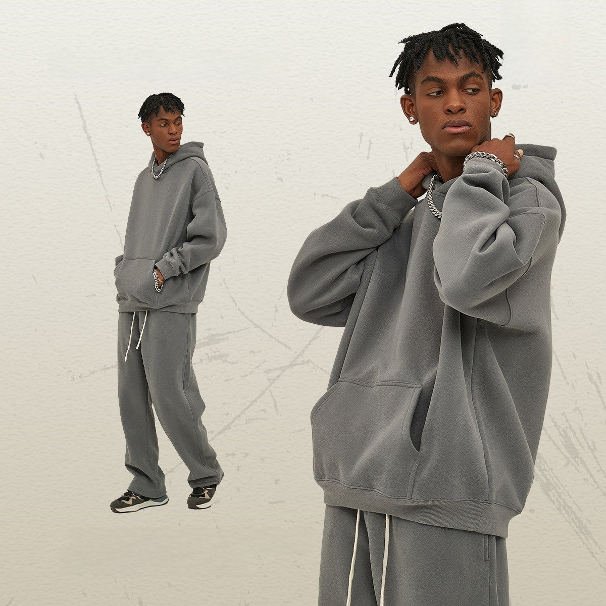 Thick-lined hooded sweatshirt