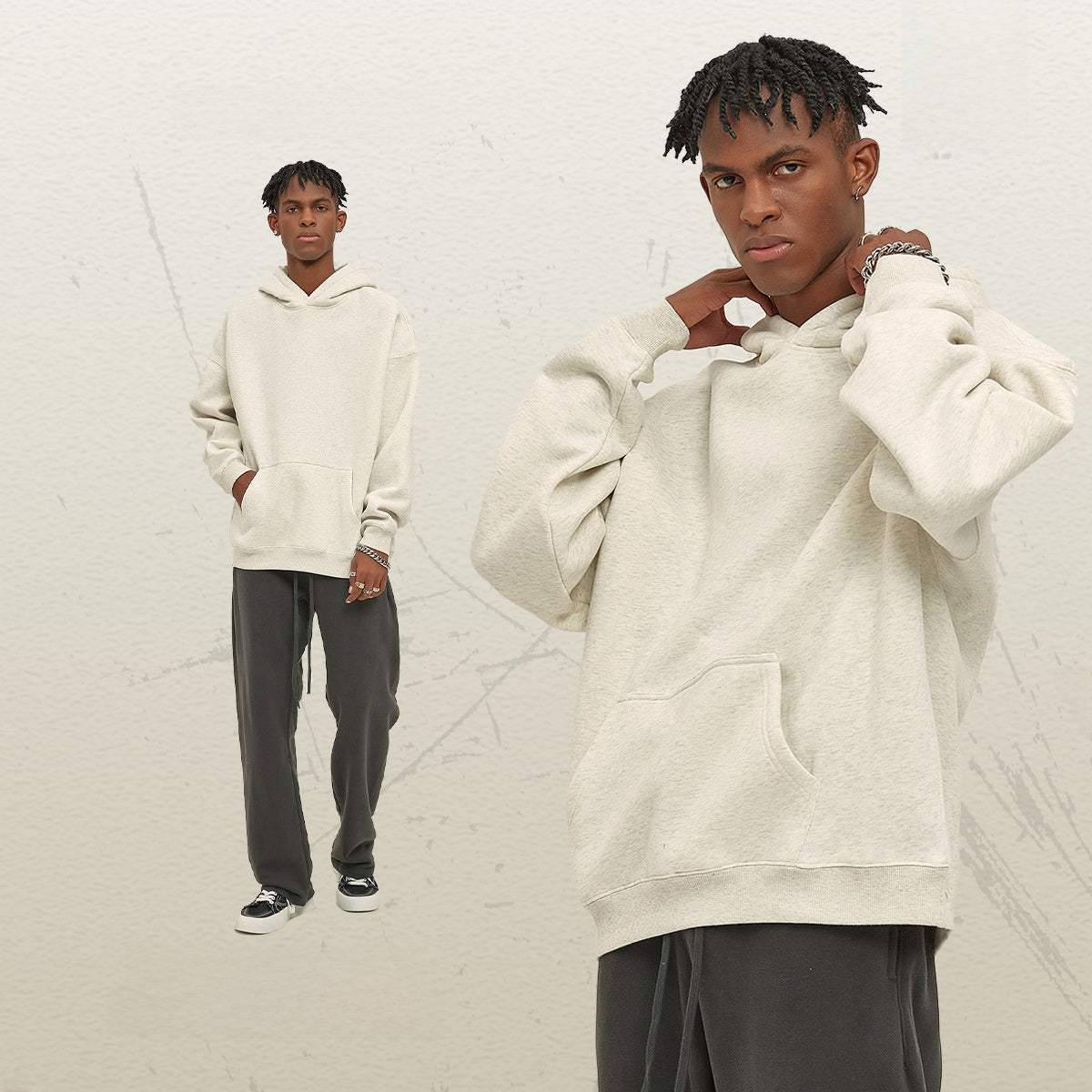 Thick-lined hooded sweatshirt