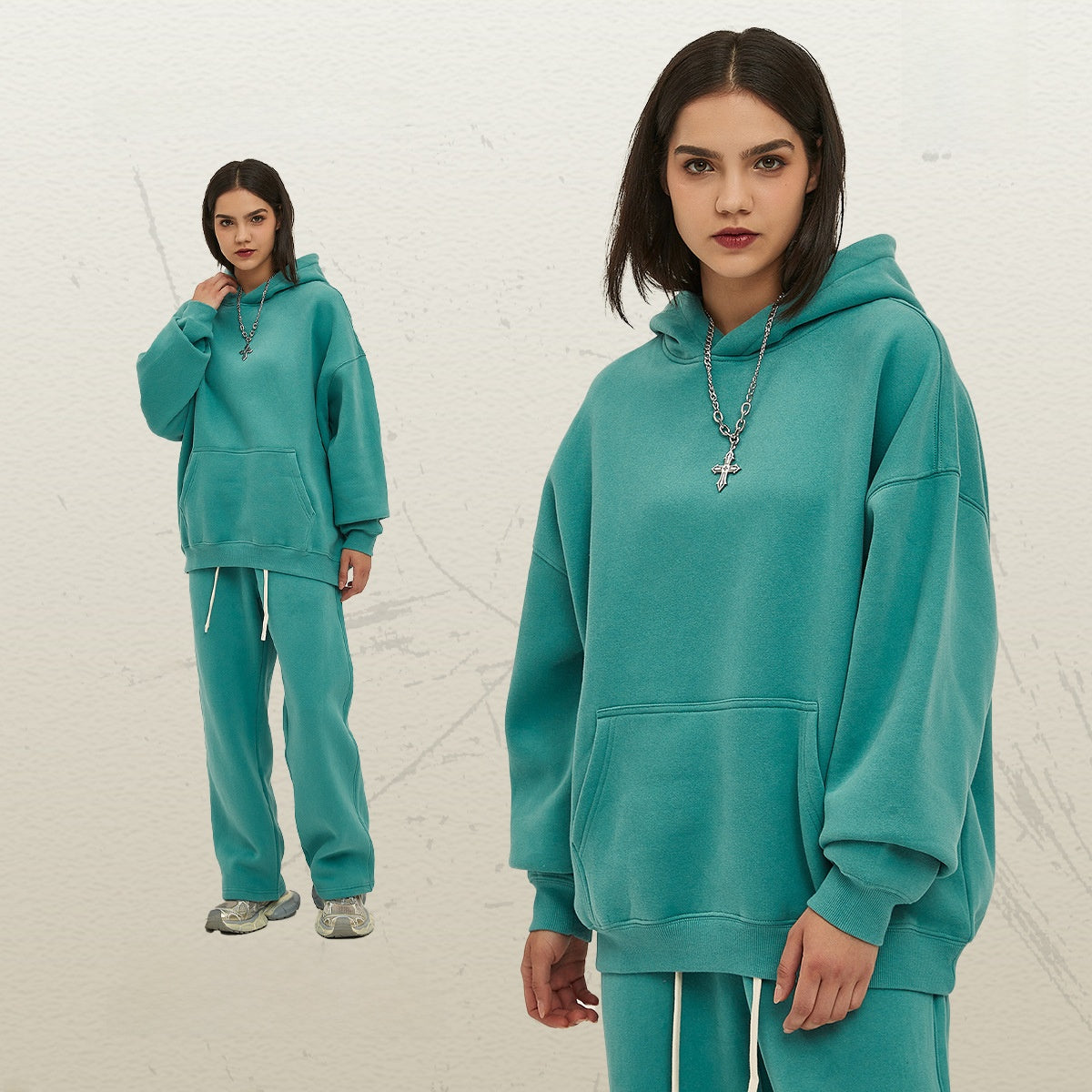 Thick-lined hooded sweatshirt