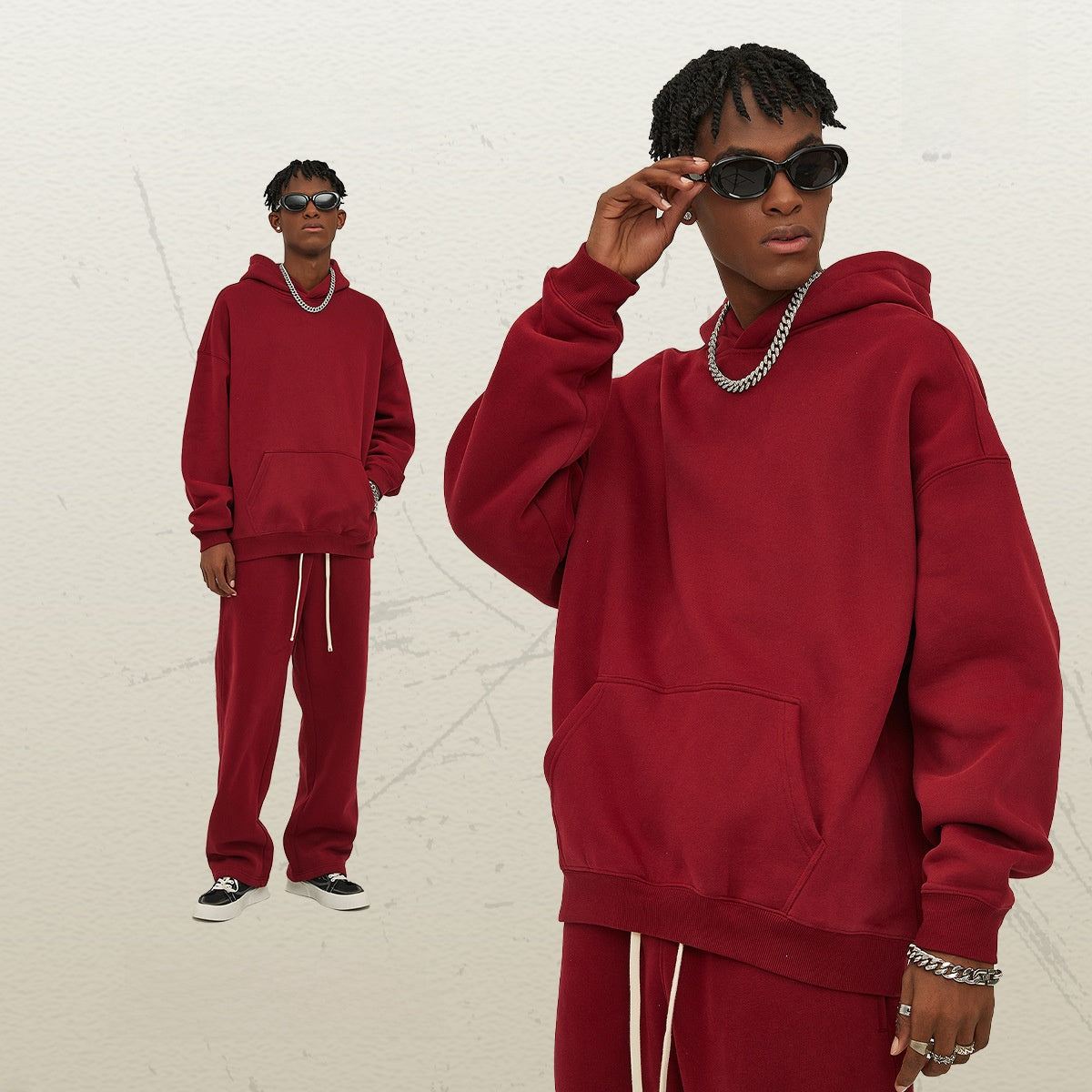 Thick-lined hooded sweatshirt
