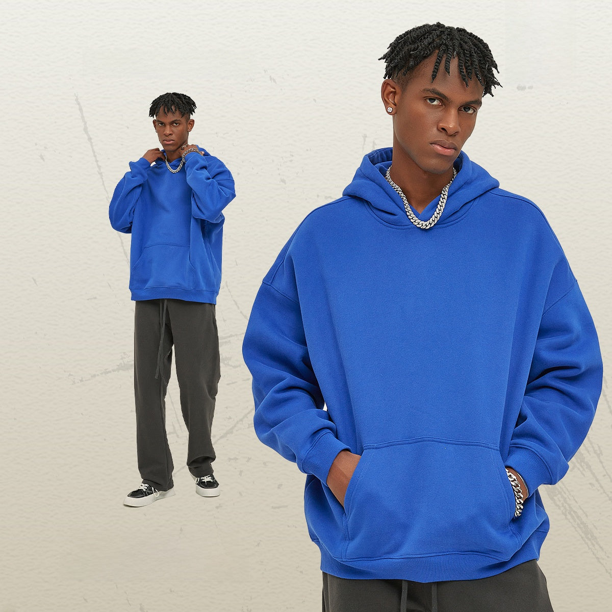 Thick-lined hooded sweatshirt