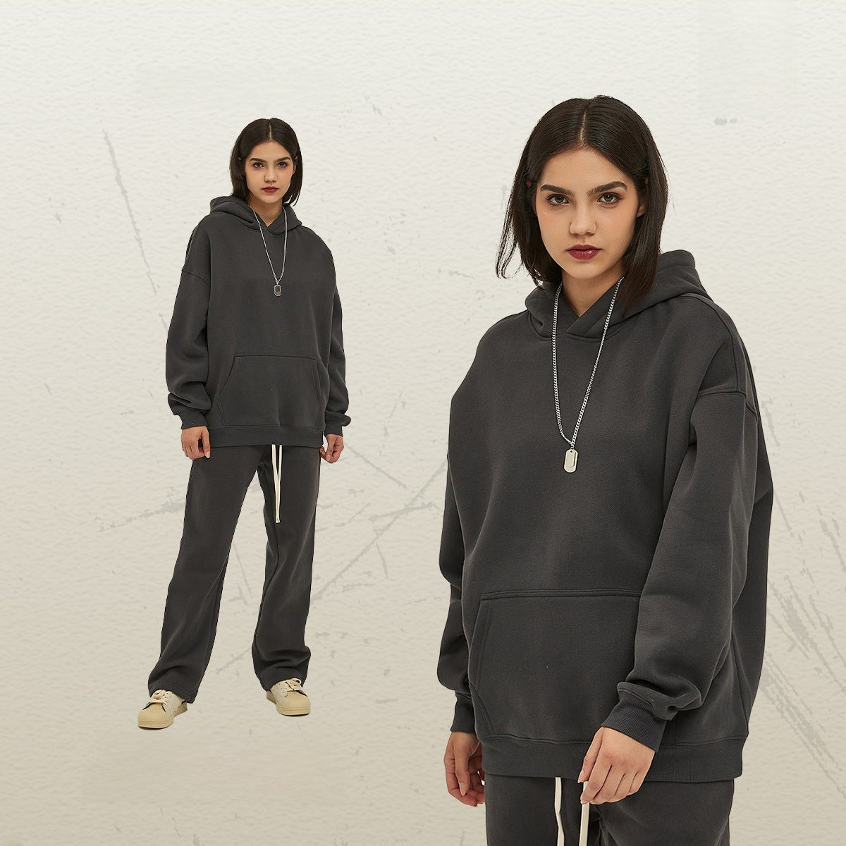 Thick-lined hooded sweatshirt