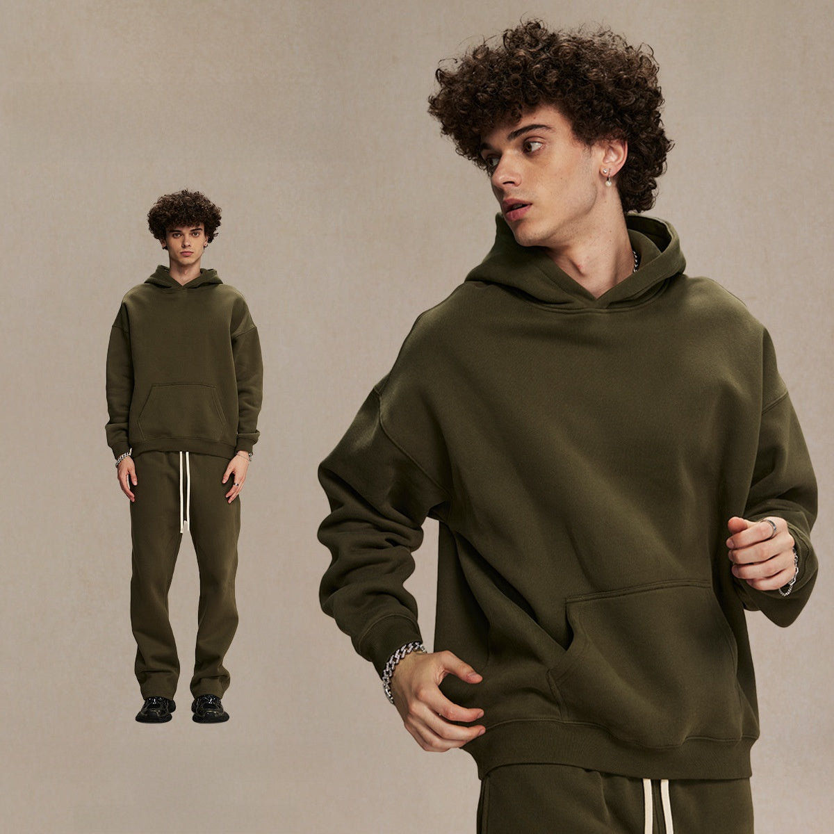 Thick-lined hooded sweatshirt