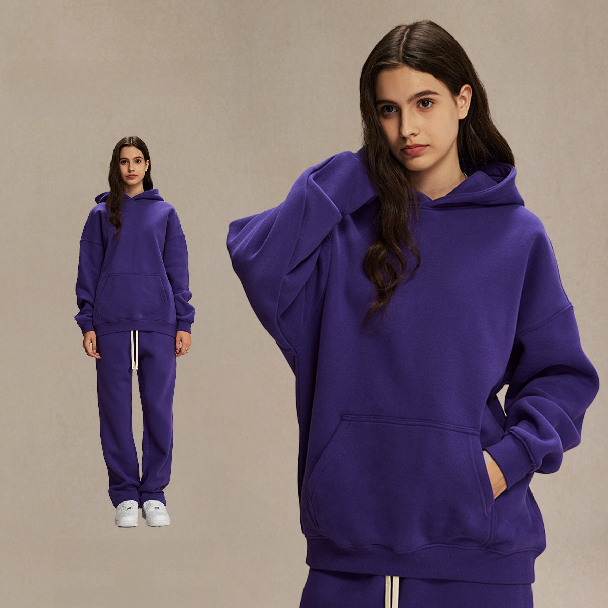 Thick-lined hooded sweatshirt