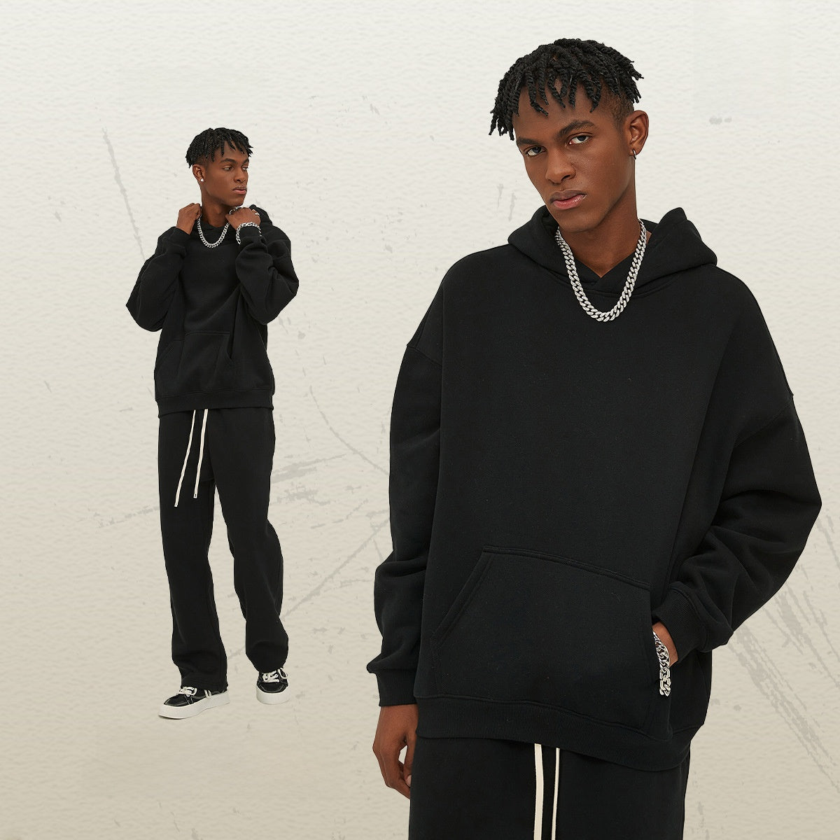 Thick-lined hooded sweatshirt